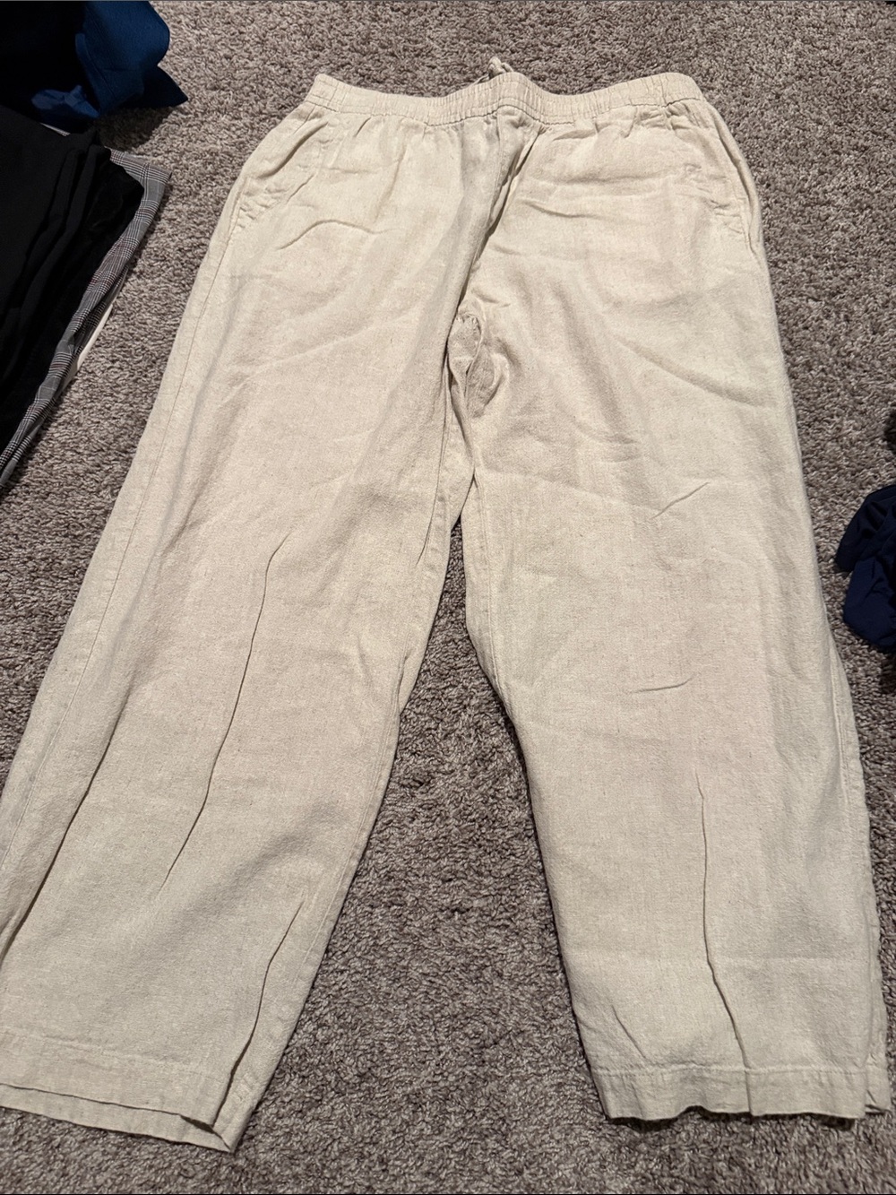Old Navy Beige Linen-Blend Relaxed Trousers